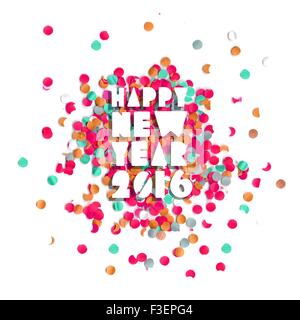 Felice anno nuovo celebrazione 2016 con party coriandoli sfondo del modello. Ideale per la vacanza della scheda Messaggi di saluto, stampare il poster e il web. Illustrazione Vettoriale