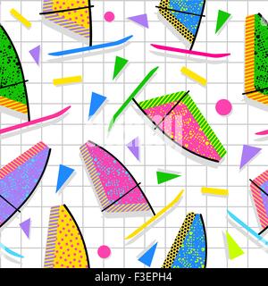 Retro vintage 80s memphis hipster beach estate vento elementi pattern seamless sfondo. Ideale per il disegno di tessuto, carta stampa Illustrazione Vettoriale