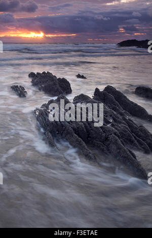 Un bellissimo settembre tramonto visto dal North Devon cittadina balneare, Woolacombe, England, Regno Unito Foto Stock