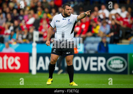 Il re lo stadio di potenza, Leicester, Regno Unito. Il 6 ottobre, 2015. Coppa del Mondo di rugby. Canada contro la Romania. Otar Turashvili della Romania. Credito: Graham Wilson / Immagini di pipeline/Alamy Live News Foto Stock