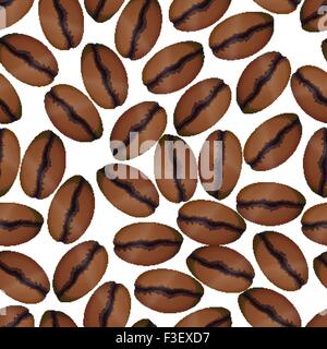 Fotorealistico chicchi di caffè sul bianco modello senza giunture Illustrazione Vettoriale