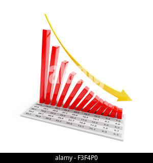 Grafico a barre che mostra la caduta di tendenza, 3D render Foto Stock