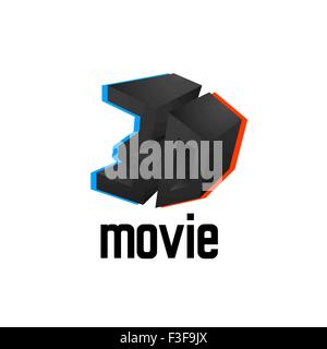 Film in 3D'icona logo, cinema design modello con simbolo di aberrazione cromatica Illustrazione Vettoriale