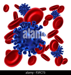 I batteri o i virus e cellule di sangue rosse Illustrazione medica Foto Stock