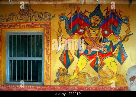 Muro di pittura Raghurajpur arte e villaggio artigianale vicino Puri Orissa Odisha India Asia Foto Stock