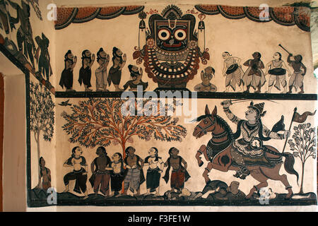 Pittura murale Raghurajpur, villaggio d'arte e artigianato vicino a Puri Orissa Odisha India artigianato indiano Asia artigianato asiatico Foto Stock