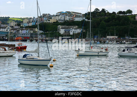 Barche nel porto esterno di Brixham, Devon, Inghilterra, Regno Unito. Foto Stock