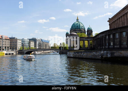 Vista del Berliner Dom e Alte Nationalgalerie dal fiume Sprea, Berlino Foto Stock