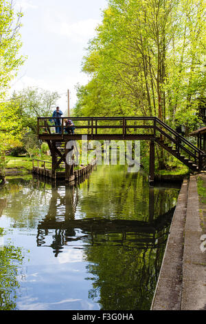 Idilliaco e vie navigabili verde della Spreewald Canal nel Brandeburgo, Germania Foto Stock