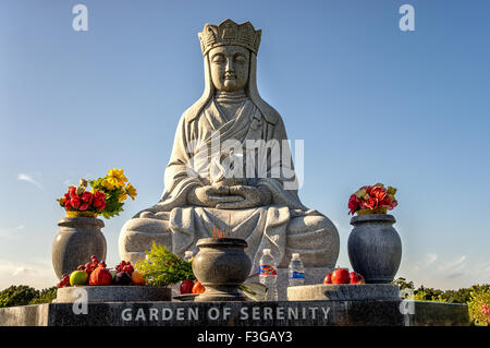 Houston TX USA 8/15/2015: Giardino di serenità Budda seduto a Forest Park Cemetery Foto Stock