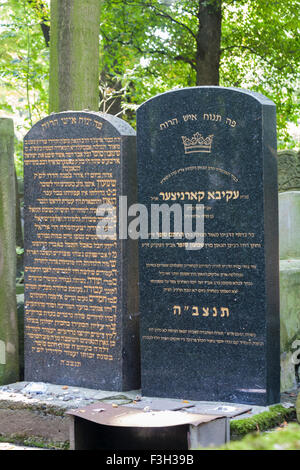 Lapidi presso il nuovo cimitero ebraico, Kazimierz, Cracovia, Polonia a settembre Foto Stock