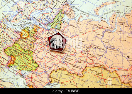 Lenin sulla mappa politica URSS 1953 Foto Stock