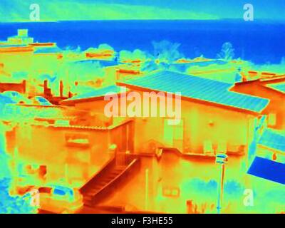 Immagine termica di case sulla spiaggia Foto Stock