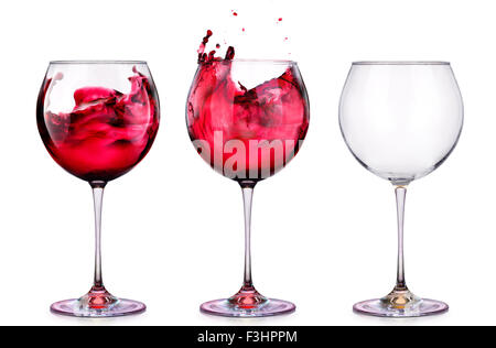 Set da bicchieri di vino isolato su un bianco Foto Stock