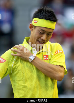 Tokyo, Giappone. Il 7 ottobre, 2015. Kei Nishikori (JPN) Tennis : Kei Nishikori del Giappone in azione durante gli Uomini Singoli Secondo turno match di Rakuten Japan Open Tennis Championships 2015 in Ariake Coliseum a Tokyo in Giappone . Credito: Motoo Naka/AFLO/Alamy Live News Foto Stock