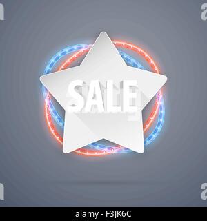 Star Vendita banner con decorazioni al neon Illustrazione Vettoriale