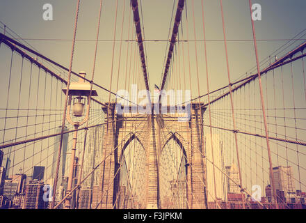 Vintage stile retrò foto del Ponte di Brooklyn, New York, Stati Uniti d'America. Foto Stock