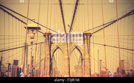 Vintage stile retrò foto del Ponte di Brooklyn, New York, Stati Uniti d'America. Foto Stock