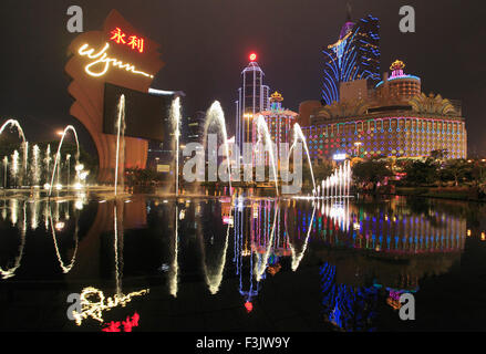 Cina, Macau, skyline, casinò, Wynn fontana, Foto Stock