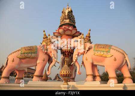 Thailandia, Bangkok, elefanti, statua, monumento, Foto Stock