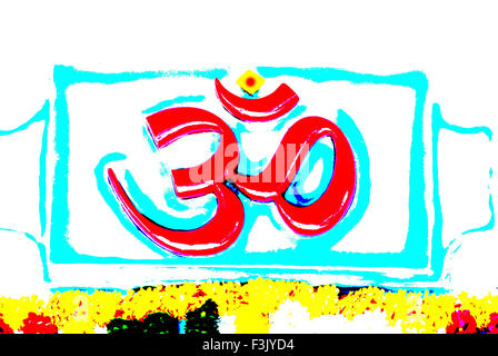 OM colore rosso creazione cosmica parola sacra religione indù entrata di Shri Dasabhuj Lakshmi Ganesh temple Hedvi Guhagar Ratnagiri maharashtra india Foto Stock