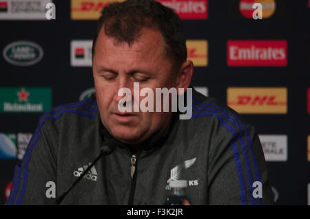 Newcastle upon Tyne, Regno Unito, 8 ottobre 2015, la Nuova Zelanda conferenza stampa dopo il capitano di eseguire presso il St James Park prima della loro partita contro Tonga nella Coppa del Mondo di Rugby 2015, Credit: Colin Edwards/Alamy Live News Foto Stock