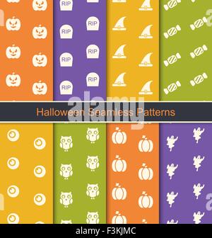 Impostare Seamless pattern astratti con simboli di Halloween Illustrazione Vettoriale