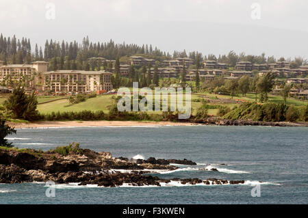 Paesaggio tra Kahakuloa Honokohau y. Maui. Hawaii. Testa di Kahakuloa e minore Pu'u Kahlui-anapa come visto da ovest ma Foto Stock