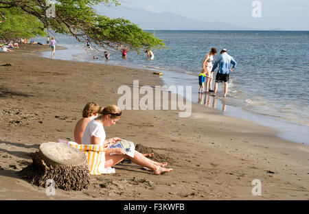 Punto Papawai beach. Maui. Hawaii. Il Pacific Whale Foundation sta offrendo gratuitamente una balena il whale watching informazioni stazione in Pa Foto Stock