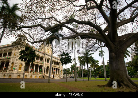 L'Iolani Palace di Honolulu e Oahu, Hawaii, Stati Uniti d'America. L'Iolani Palace, l'unico palazzo reale negli Stati Uniti; Downtown Historic District, H Foto Stock