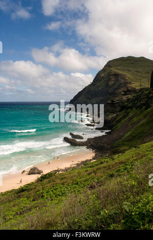 Makapu'u beach all'estremità orientale dell'isola. Viste, con Manana isola. Di O'ahu. Hawaii. Bella Makapuu Beach e beach par Foto Stock