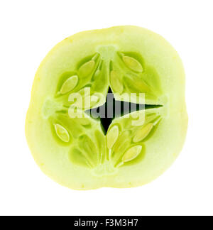 Primo piano di macro all'interno di mela verde cetriolo Foto Stock