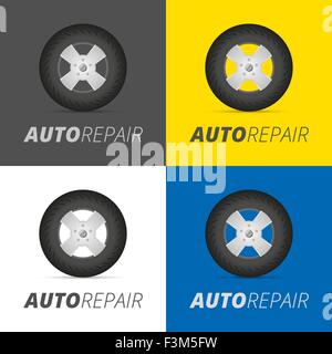 Servizio pneumatici ruote professionale servizio di installazione elementi infografico imposta illustrazione vettoriale Illustrazione Vettoriale