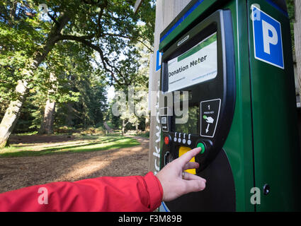 Donazione parcheggio macchina nella New Forest National Park, Hampshire, Regno Unito Foto Stock