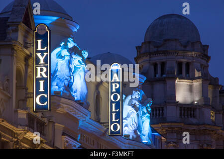 Lyric e Apollo teatri di notte Shaftesbury Avenue West End di Londra Inghilterra REGNO UNITO Foto Stock