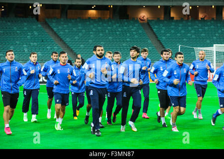 Baku in Azerbaijan. 09oct, 2015. Calcio italiano giocatori di squadra assistere il team della sessione di formazione presso la Baku Olympic Stadium di Baku. Azerbaigian si faccia in Italia la UEFA EURO 2016 group H match di qualificazione sul decimo di ottobre. © Aziz Karimov/Pacific Press/Alamy Live News Foto Stock