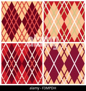 Quattro rombico vettore seamless patterns in tinte rosse raccolte in un unico file, modelli nella stessa come un Celtic tartan plaid Illustrazione Vettoriale