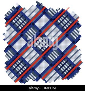Parte di colorati ornamentali disegno vettoriale come tartan plaid tessuto in blu e tonalità rosso Illustrazione Vettoriale