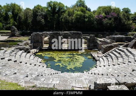 Il teatro antico nel sito archeologico di Butrinto in Albania Foto Stock