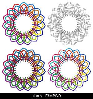 Abstract di forme vettoriali con quattro elementi ornamentali e con dettagli diversi in termini di prestazioni Illustrazione Vettoriale