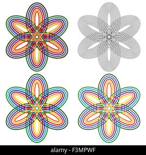 Abstract di forme vettoriali con quattro elementi di forma ovale e con dettagli diversi in termini di prestazioni Illustrazione Vettoriale
