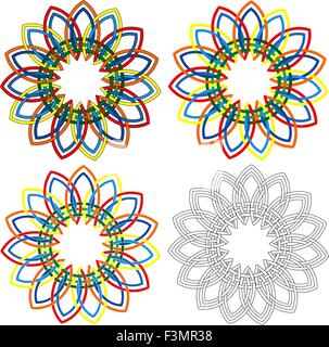 Quattro abstract colorata circolare del vettore forme colorate simili a modelli di vimini con dettagli diversi in termini di prestazioni Illustrazione Vettoriale