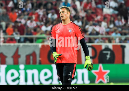 Athens, Grecia - 16 Settembre 2015: il portiere Manuel Neuer durante la UEFA Champions League tra Olympiacos e Bayern, Foto Stock