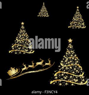 Abstract golden albero di natale su sfondo nero. Illustrazione Vettoriale