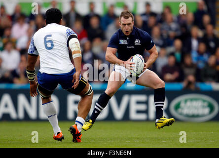 Newcastle Upon Tyne, Regno Unito. 10 ottobre, 2015. Maurie Faasavalu & Stuart Hogg V Samoa Samoa Scozia scozia V, Coppa del Mondo di Rugby 2015 St James Park, Newcastle Upon Tyne, Inghilterra 10 ottobre 2015 Coppa del Mondo di Rugby 2015 St James Park, Newcastle Upon Tyne il credito: Allstar Picture Library/Alamy Live News Foto Stock