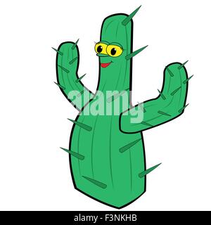 Cactus isolato su sfondo bianco. Disegno a mano cartoon illustrazione vettoriale Illustrazione Vettoriale