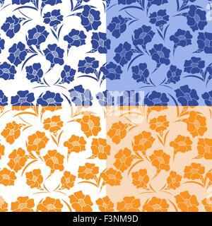 Quattro identici seamless pattern a base di erbe in diversi colori del disegno a mano illustrazione vettoriale Illustrazione Vettoriale