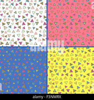 Quattro identici seamless pattern di vettore con diversi triangoli colorati Illustrazione Vettoriale