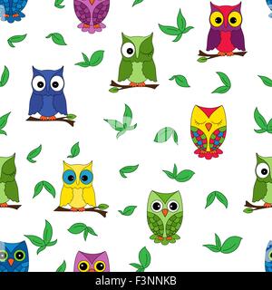 Owl seamless pattern, disegno a mano cartoon illustrazione vettoriale Illustrazione Vettoriale