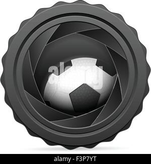 L'otturatore della fotocamera con pallone da calcio su sfondo bianco. Illustrazione Vettoriale. Illustrazione Vettoriale